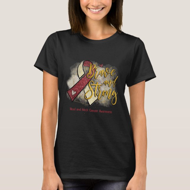 Burgund Ribbon tapfer und stark Kopf Nackenkrebs T-Shirt (Vorderseite)