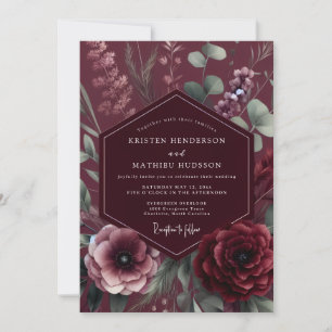 Burgund-Romanische Botanische Hochzeit Einladung