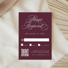 Burgund-Romantische Kalligrafie-Hochzeitserklärung RSVP Karte