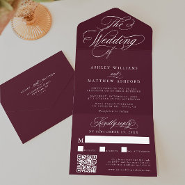 Burgund-Romantische Wirble Kalligrafie-Hochzeit All In One Einladung