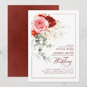 Burgund Rosa Blume Eukalyptus Boho Wedding Einladung