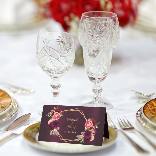 Burgund-Rosa-Blume Hochzeit Platzkarte (Von Creator hochgeladen)