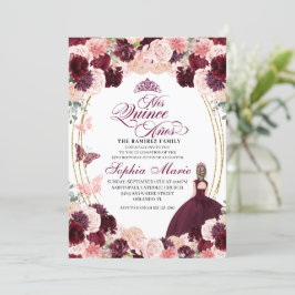Burgund Rosa Blütenpinsel Quinceanera Geburtstag i Einladung