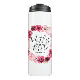 Burgund & Rosa Floraler Kranz Mutter der Braut Thermosbecher