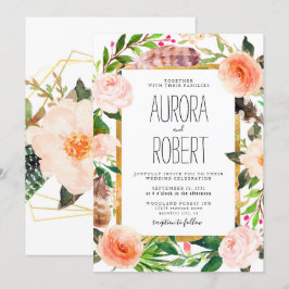 Burgund Rosa Pfirsich Gold Floral Boho Hochzeit Einladung
