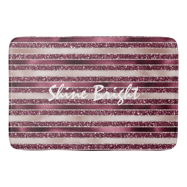 Burgund Rosa Rose Gold Glitzer Streifen Badematte (Vorderseite)