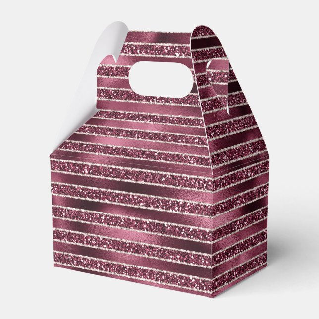 Burgund Rosa Rose Gold Glitzer Streifen Geschenkschachtel (Vorderseite)