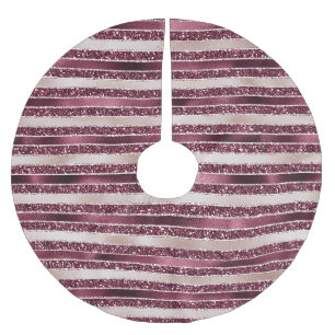 Burgund Rosa Rose Gold Glitzer Streifen Polyester Weihnachtsbaumdecke