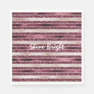 Burgund Rosa Rose Gold Glitzer Streifen Serviette