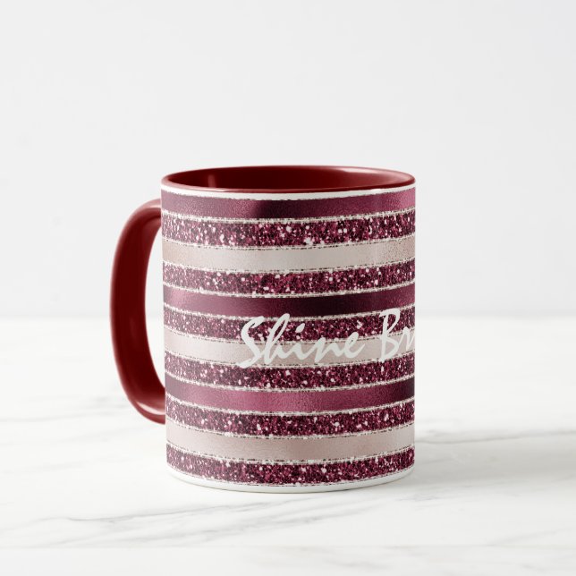 Burgund Rosa Rose Gold Glitzer Streifen Tasse (Vorderseite Links)