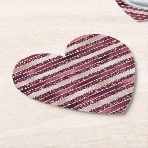 Burgund Rosa Rose Gold Glitzer Streifen Untersetzer