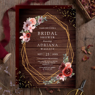 Burgund Rosa Roses Barn Wood Brautparty Einladung