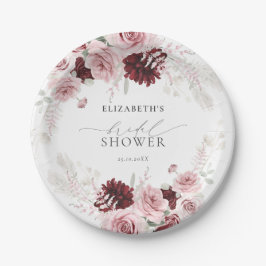 Burgund Rosa Roses Brautparty Pappteller