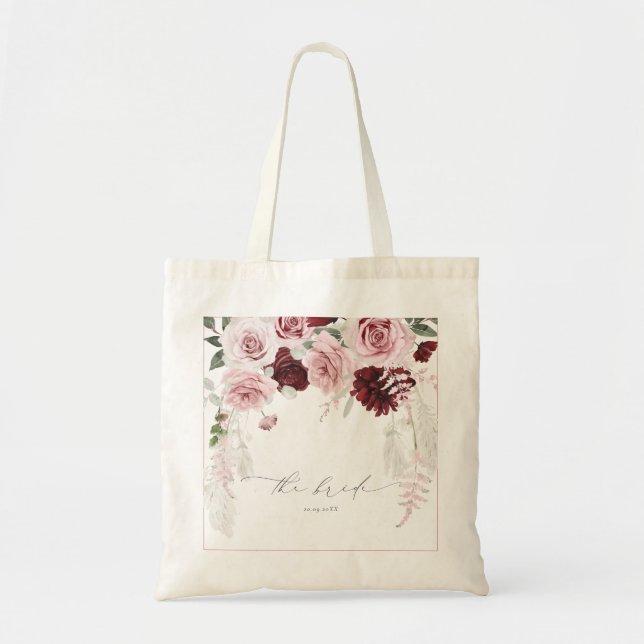 Burgund Rosa Roses Brautparty Tragetasche (Vorne)