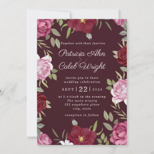 Burgund Rosa Rote Rosen Hochzeit Einladung