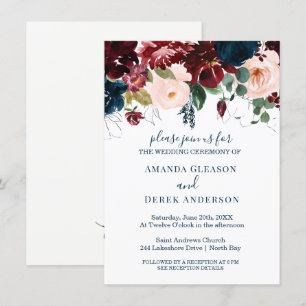 Burgund, Rosa und Midnight Blue Bridal Luncheon I Einladung