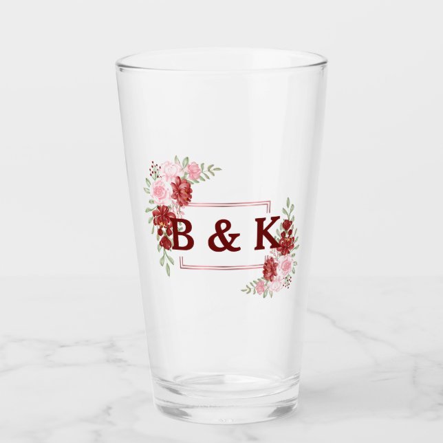 Burgund & Rose Blumenhochzeit Glas (Vorderseite)