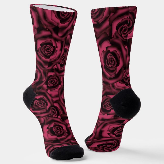 Burgund-Rose Blumenmuster Socken (Gewinkelt)