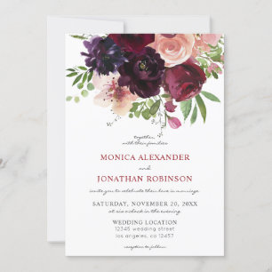 Burgund & Rosé Blumige Hochzeit 2 V2 Einladung