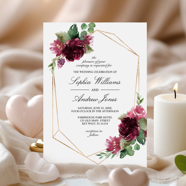 Burgund Rose Bohemische Blumenzellenhochzeit Einla Einladung (Von Creator hochgeladen)