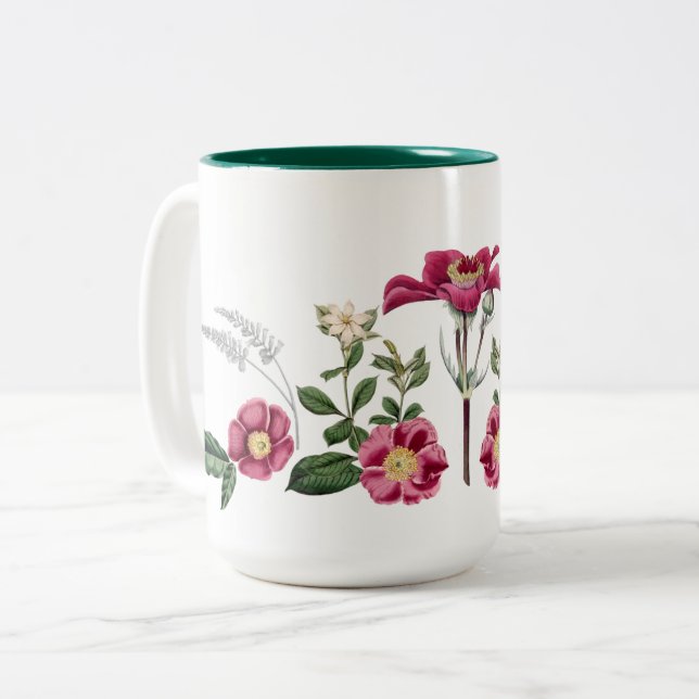 Burgund Rose Botanische Tasse (Vorderseite Links)