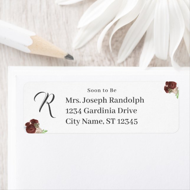 Burgund Rose-Corsage Mit Monogramm Papier (Insitu)
