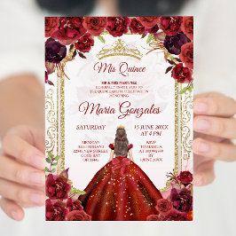 Burgund Rose & Dress Girl Charra Mis Quince Einladung