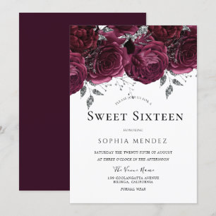 Burgund Rose Elegant Sweet 16 Party Einladung