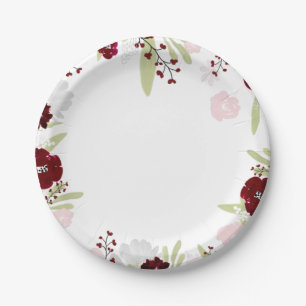 Burgund Rose Elegante Hochzeitspapier-Teller Pappteller
