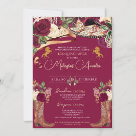 Burgund Rose Extravagant Mariachi Charro Quinceane Einladung