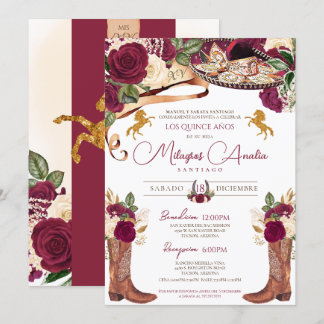Burgund Rose Extravaganter Western Charro Quincean Einladung