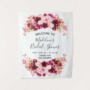 Burgund & Rosé Florales Hochzeitsdusche Willkommen Wandteppich