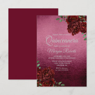 Burgund Rose Foil Look Quinceanera Einladung