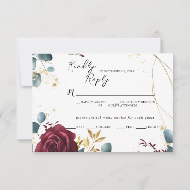 Burgund Rose Frühjahr Sommer-Hochzeitskarte RSVP Karte (Vorderseite)
