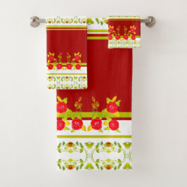 Burgund Rose Gemustertes Design Badhandtuch Set