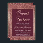 Burgund Rose Gold 16 . Geburtstag Geburtstag Einladung<br><div class="desc">Burgund Maroon Rose Gold 16 . Geburtstag Metallic Foil Animal Print Geburtstagsparty Einladung auf schwarzen Hintergrund. Diese Wild Safari Einladung ist perfekt für die Burgunder Maroon Rose Gold Sweet 16 Birthday Party,  die eine 16. Sweet 16 Geburtstagsparty feiern möchte. Bitte wenden Sie sich an den Designer für Matching Items.</div>