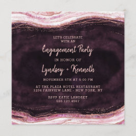 Burgund & Rose Gold Geode Agate Engagement Party Einladung