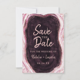 Burgund & Rose Gold Geode Agate Marble Moderne Save The Date
