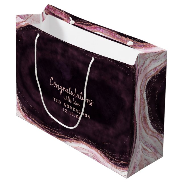 Burgund & Rose Gold Geode Herzlichen Glückwunsch H Große Geschenktüte (Vorderseite Schrägansicht)
