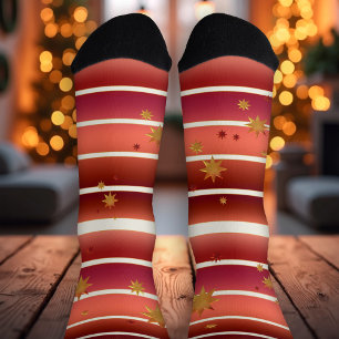 Burgund Rose Gold gestreifte Sterne Socken