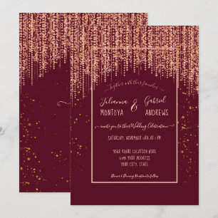 Burgund Rose Gold Glitzer Confetti Hochzeit Einlad Einladung
