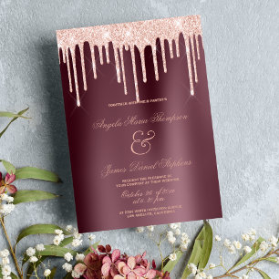 Burgund Rose Gold Glitzer Tropfen glamouröse Hochz Einladung