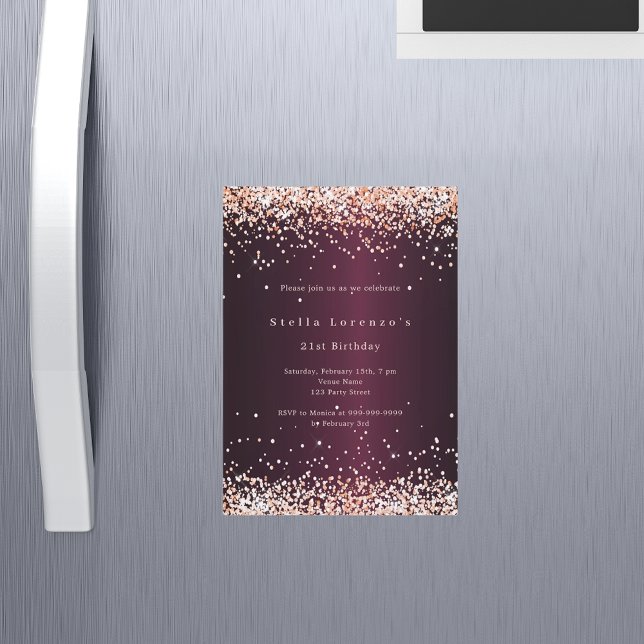 Burgund Rose Gold Luxus Geburtstag Magneteinladung (Von Creator hochgeladen)
