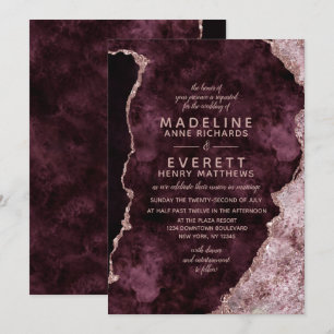 Burgund & Rose Gold Marbled Agate Wedding Einladung