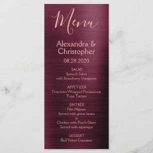 Burgund Rose Gold Modernes und elegantes Hochzeits Menükarte