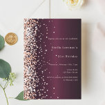 Burgund Rose Gold Prämie Geburtstag Einladung<br><div class="desc">Für einen eleganten 21. Geburtstag (oder jedes Alter). Eine burgundische Hintergrundfarbe. Dekoriert mit Rose Gold Konfetti. Personalisieren und fügen Sie Namen,  Alter und Party Details hinzu.</div>