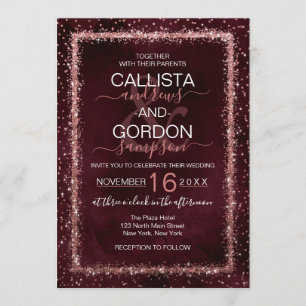 Burgund Rose Gold Sprinkled Confetti Wedding Einladung