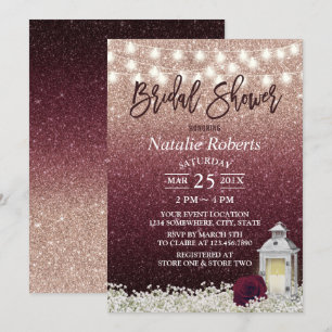 Burgund & Rose Gold Weiße Laterne Brautparty Einladung