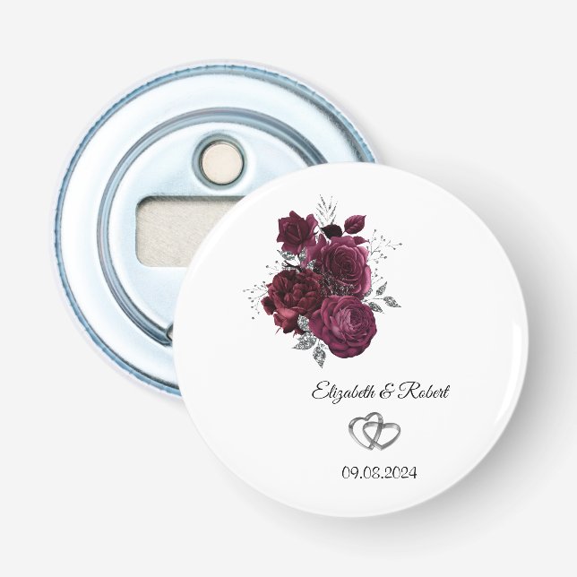 Burgund-Rose Hochzeit Flaschenöffner (Vorderseite)
