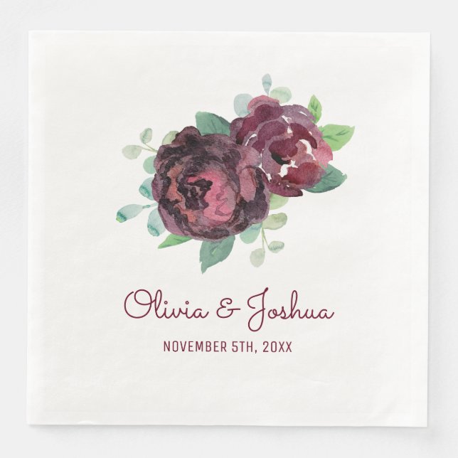 Burgund-Rose Hochzeit Serviette (Vorderseite)
